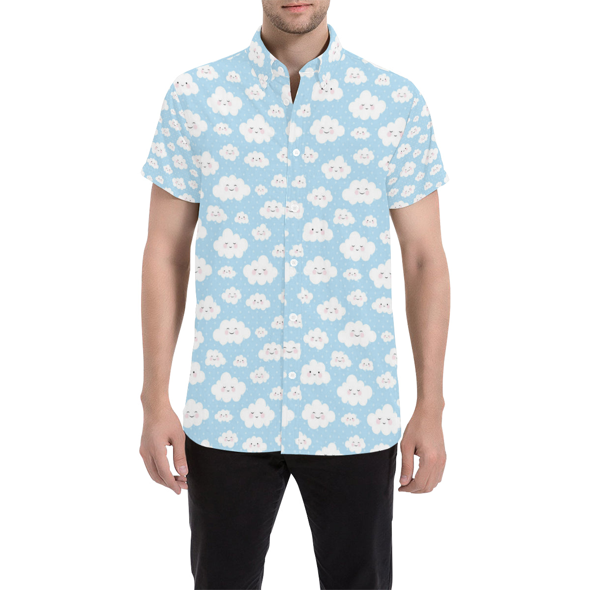 Cloud  Pattern Print Design 02 Men's Short Sleeve Button Up Shirt