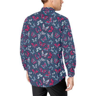 Butterfly Red Deep Blue Print Pattern Men's Long Sleeve Shirt