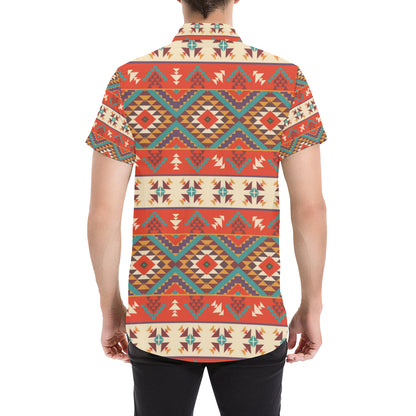 Aztec Red Print Pattern Men's Short Sleeve Button Up Shirt