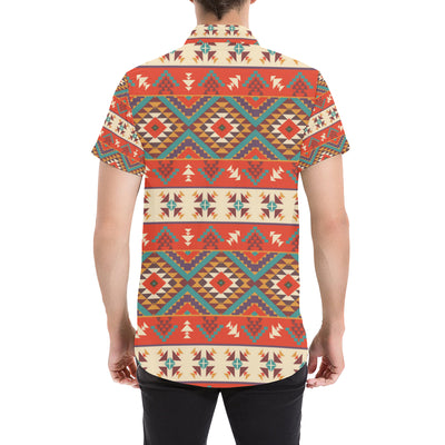 Aztec Red Print Pattern Men's Short Sleeve Button Up Shirt