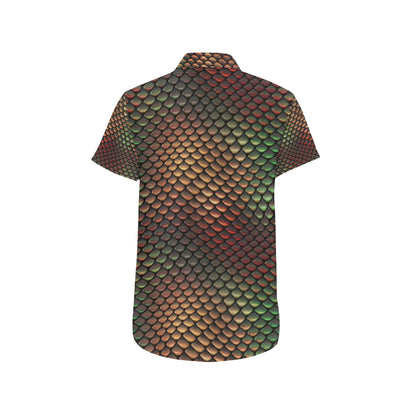 Snake Skin Colorful Print Men's Short Sleeve Button Up Shirt