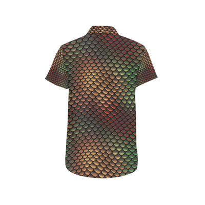 Snake Skin Colorful Print Men's Short Sleeve Button Up Shirt