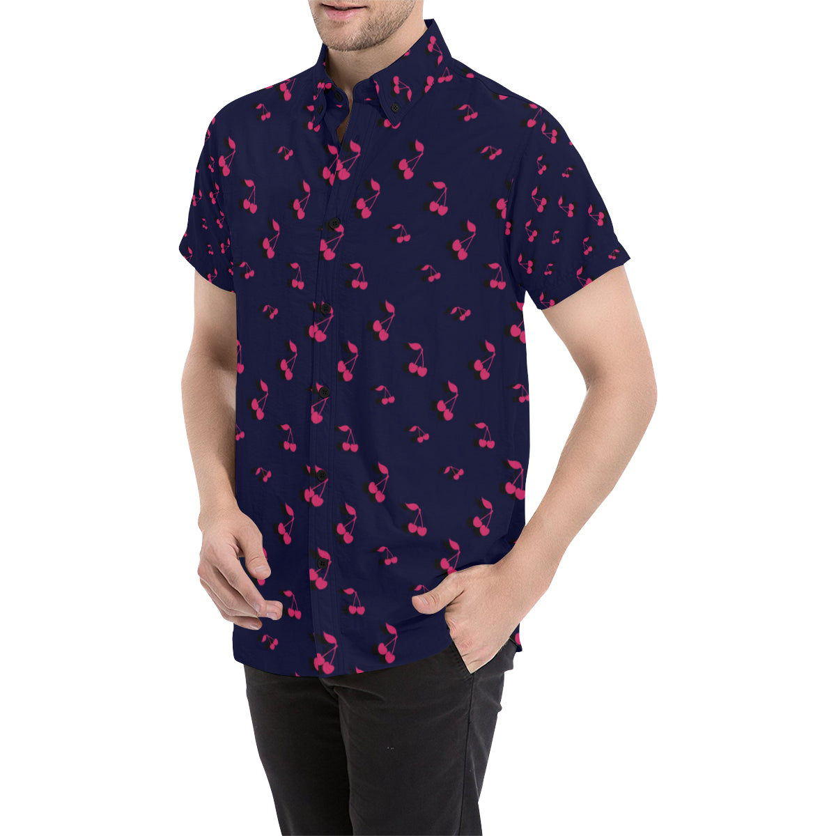 Cherry Pattern Print Design 02 Men's Short Sleeve Button Up Shirt