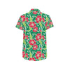 Red Hibiscus Pattern Print Design HB019 Men's Short Sleeve Button Up Shirt