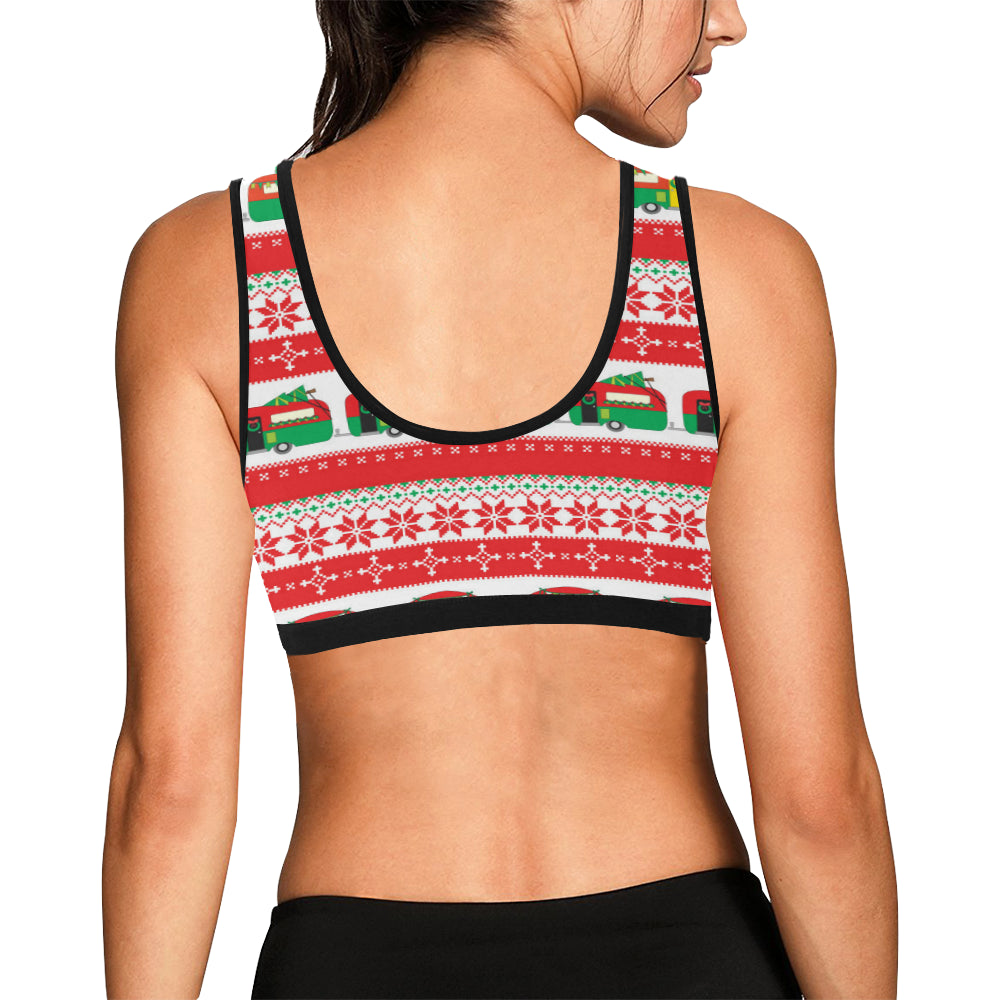 Camper Camping Ugly Christmas Design Print Sports Bra