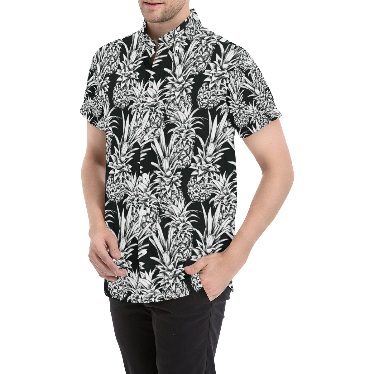 Pineapple Pattern Print Design PP08 Men's Short Sleeve Button Up Shirt