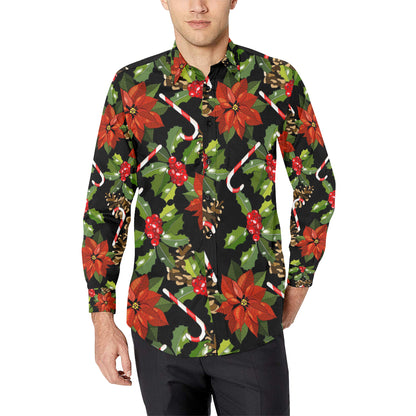 Poinsettia Pattern Print Design POT01 Men's Long Sleeve Shirt