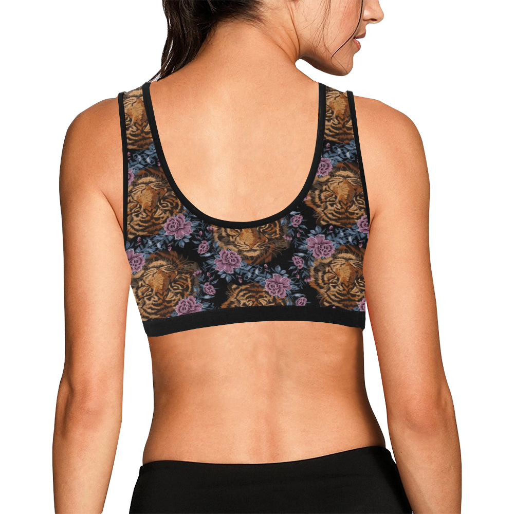 Tiger Head Floral Sports Bra