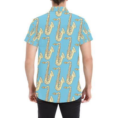 Saxophone Pattern Print Design 03 Men's Short Sleeve Button Up Shirt