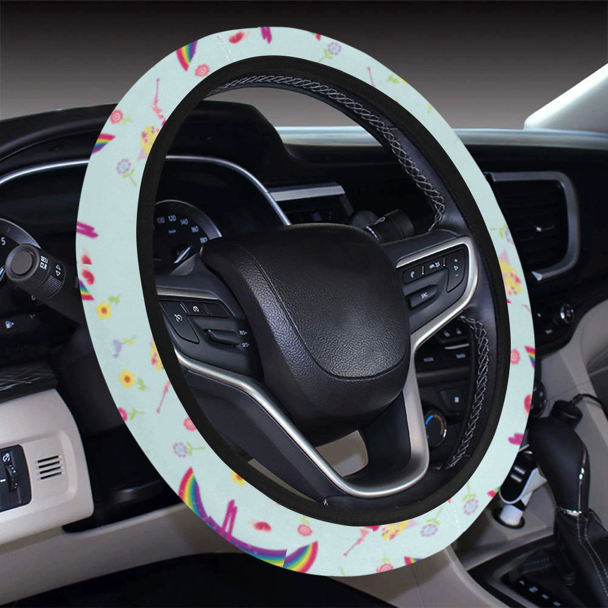 Fairy with Rainbow Print Pattern Steering Wheel Cover with Elastic Edge