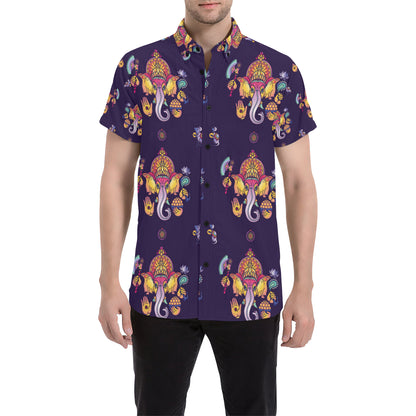 Ganesha Pattern Print Design 04 Men's Short Sleeve Button Up Shirt