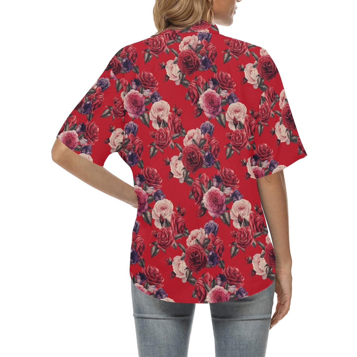 Rose Red Pattern Print Design RO07 Women's Hawaiian Shirt