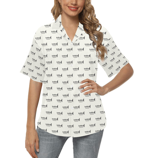 Trumpet Pattern Themed Print Women's Hawaiian Shirt