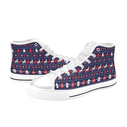 Reindeer Print Design LKS404 High Top Women's White Shoes