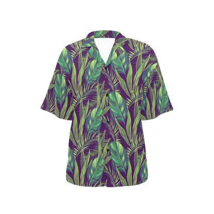 Palm Leaves Pattern Print Design PL03 Women's Hawaiian Shirt