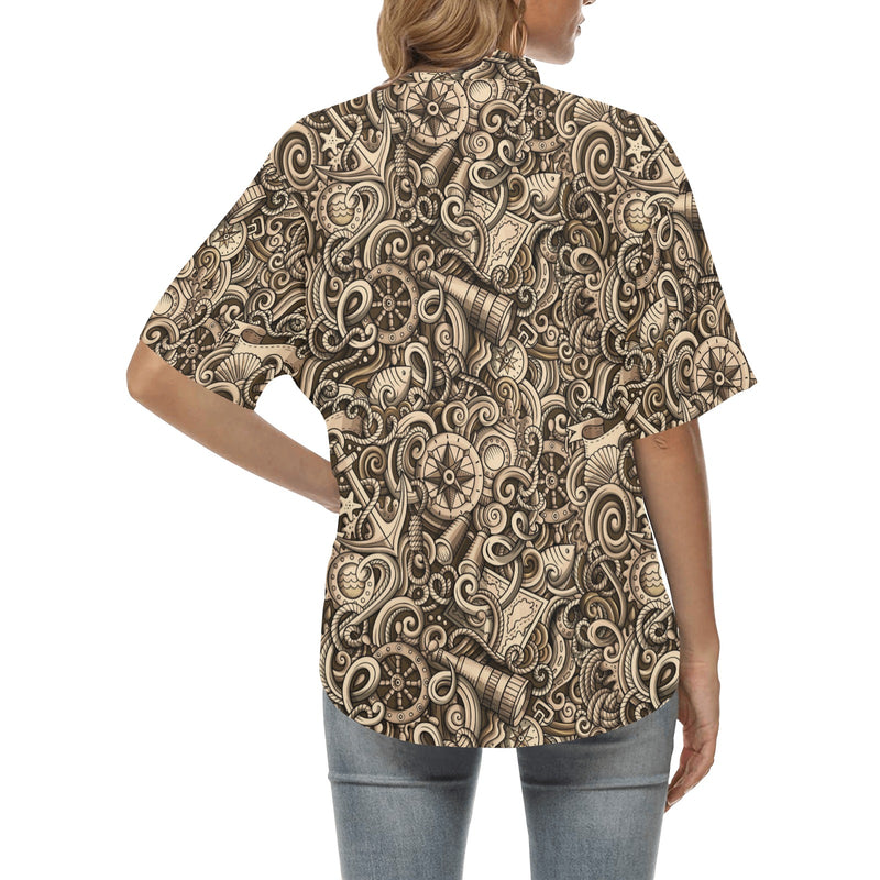 Nautical Tattoo Design Themed Print Women's Hawaiian Shirt