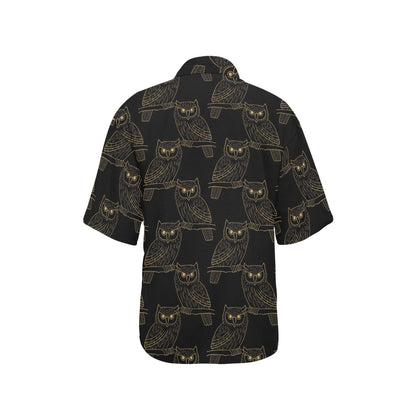 Gold Owl Pattern Women's Hawaiian Shirt