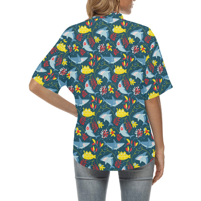 Scuba With Sharks Print Design LKS303 Women's Hawaiian Shirt