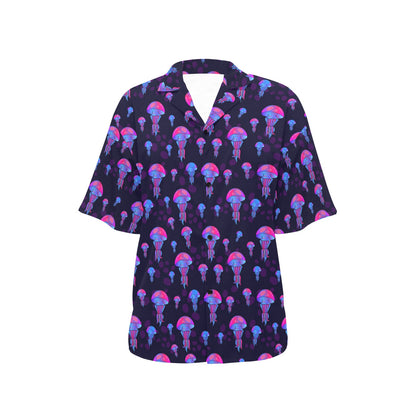 Jellyfish Neon Print Women's Hawaiian Shirt
