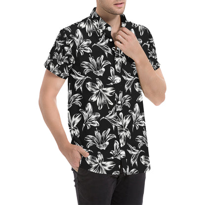 Amaryllis Pattern Print Design AL04 Men's Short Sleeve Button Up Shirt