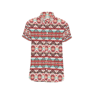 Aztec Western Style Print Pattern Men's Short Sleeve Button Up Shirt