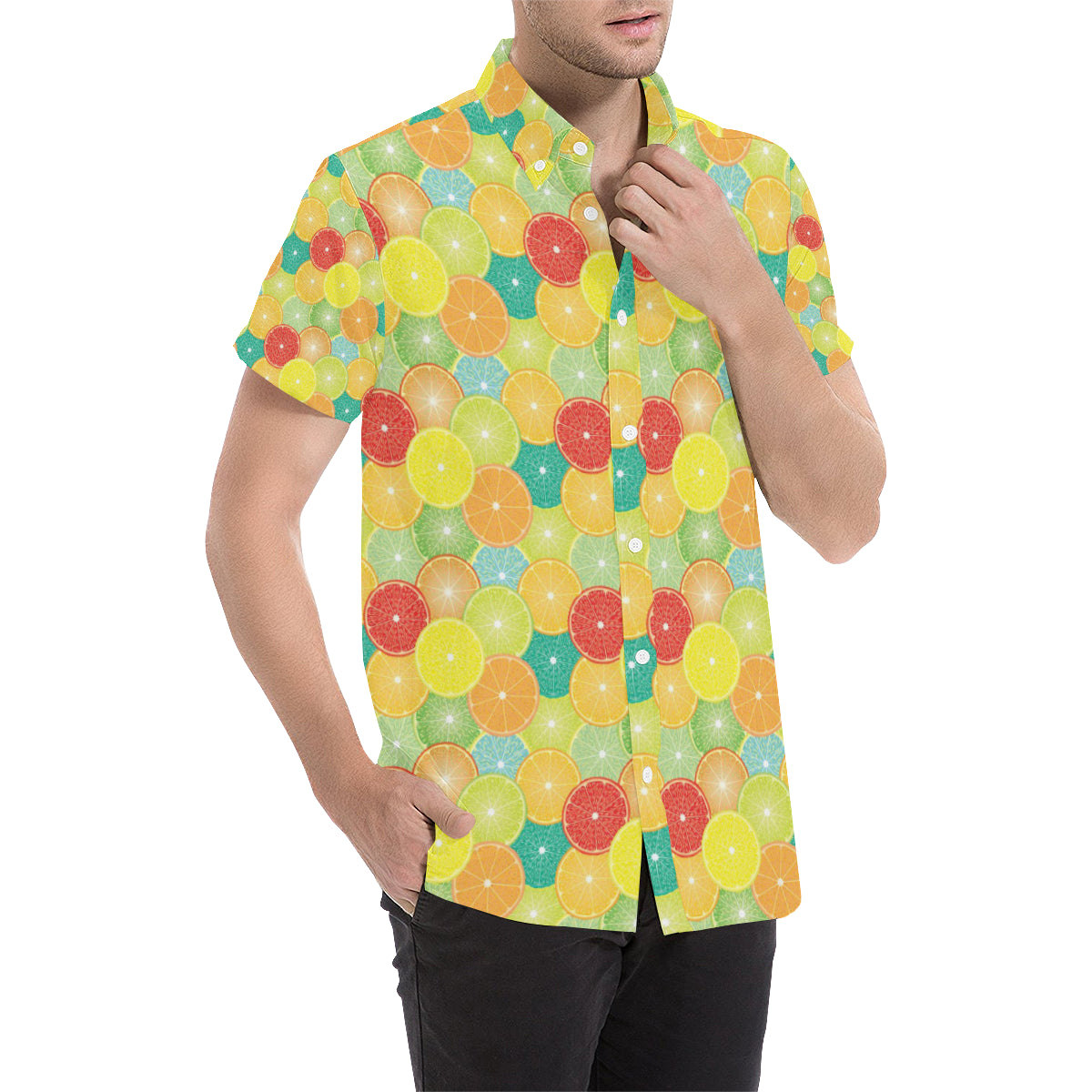 Citrus  Pattern Print Design 01 Men's Short Sleeve Button Up Shirt
