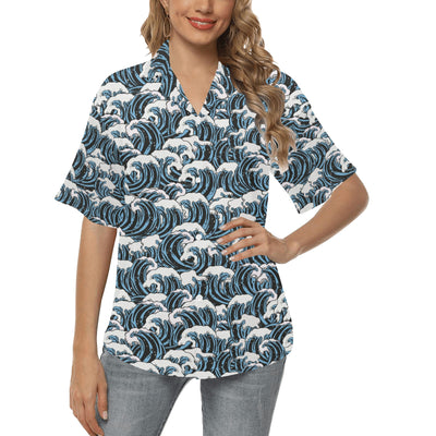 Surf Wave Pattern Print Women's Hawaiian Shirt