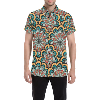 Mandala Pattern Print Design 01 Men's Short Sleeve Button Up Shirt