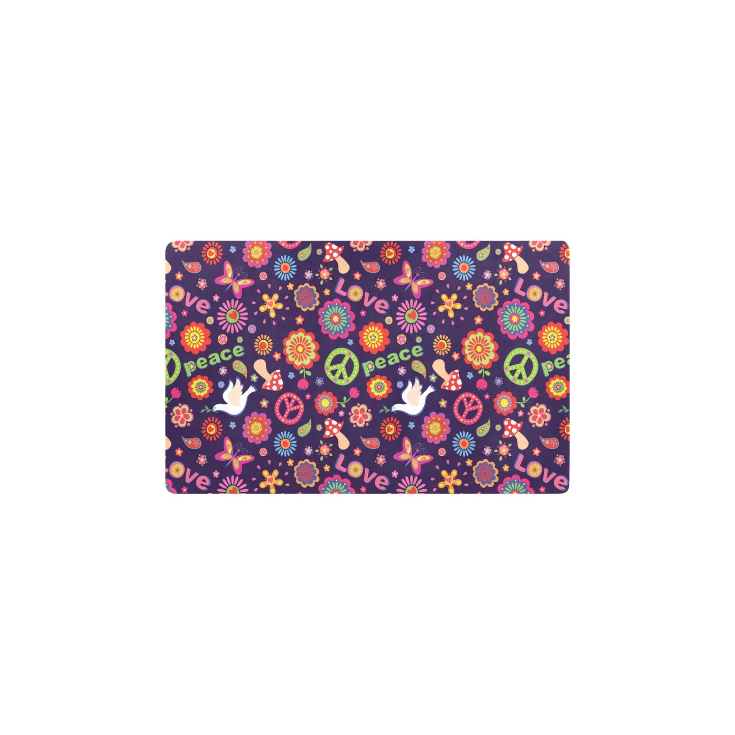 Flower Power Peace Design Print Kitchen Mat