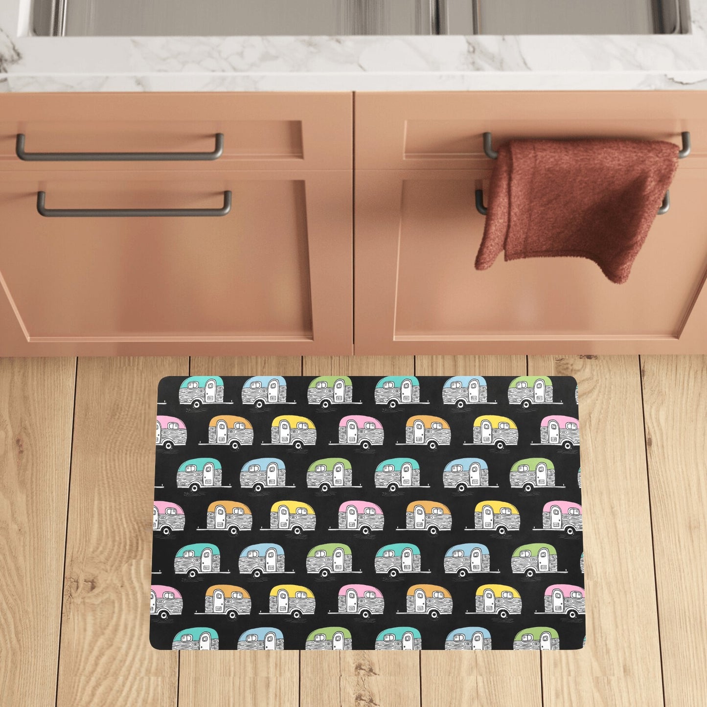 Camper Pattern Camping Themed No 2 Print Kitchen Mat
