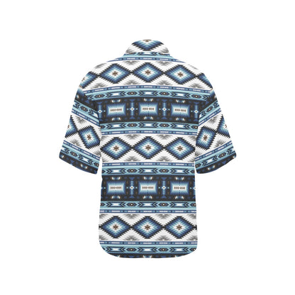 Navajo Dark Blue Print Pattern Women's Hawaiian Shirt