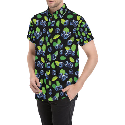 Blueberry Pattern Print Design BB03 Men's Short Sleeve Button Up Shirt