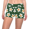 White Plumeria Pattern Print Design PM020 Yoga Shorts