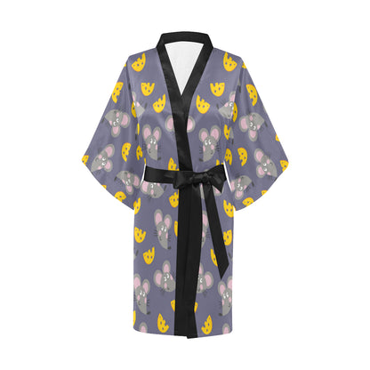 Rat With Cheese Pattern Print Design 01 Women's Short Kimono