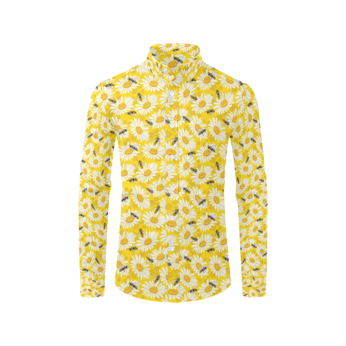Bee Daisy Pattern Print Design 06 Men's Long Sleeve Shirt