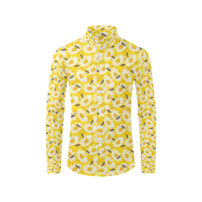 Bee Daisy Pattern Print Design 06 Men's Long Sleeve Shirt