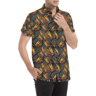 Bird Of Paradise Pattern Print Design 01 Men's Short Sleeve Button Up Shirt