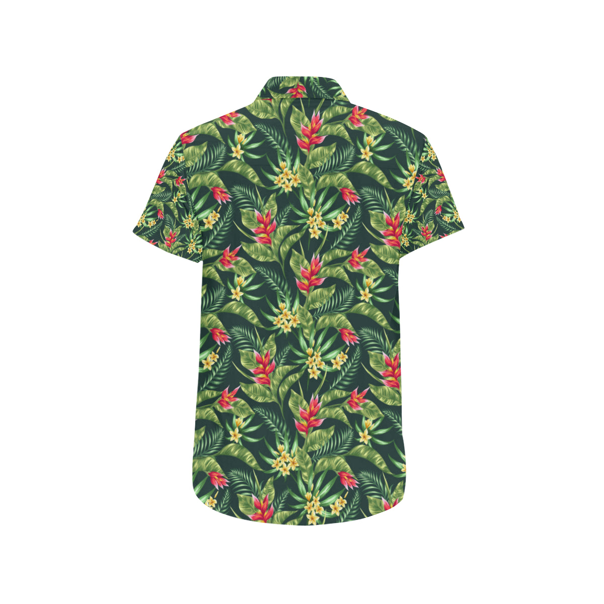 Tropical Folower Red Heliconia Print Men's Short Sleeve Button Up Shirt