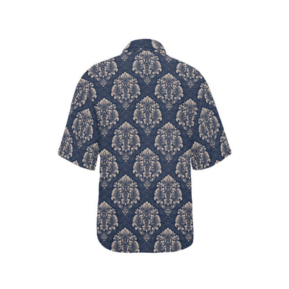 Damask Blue Luxury Print Pattern Women's Hawaiian Shirt
