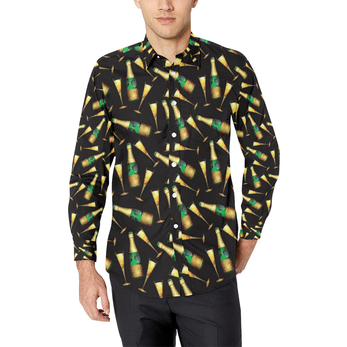 Champagne Pattern Print Design 02 Men's Long Sleeve Shirt