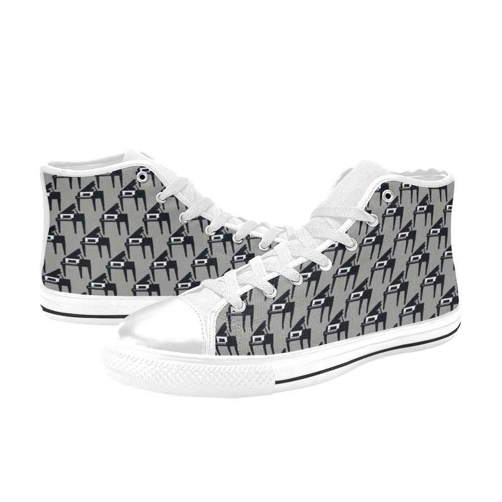 Piano Print Design LKS404 High Top Women's White Shoes