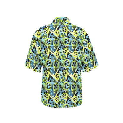 Soccer Ball Themed Print Design Women's Hawaiian Shirt