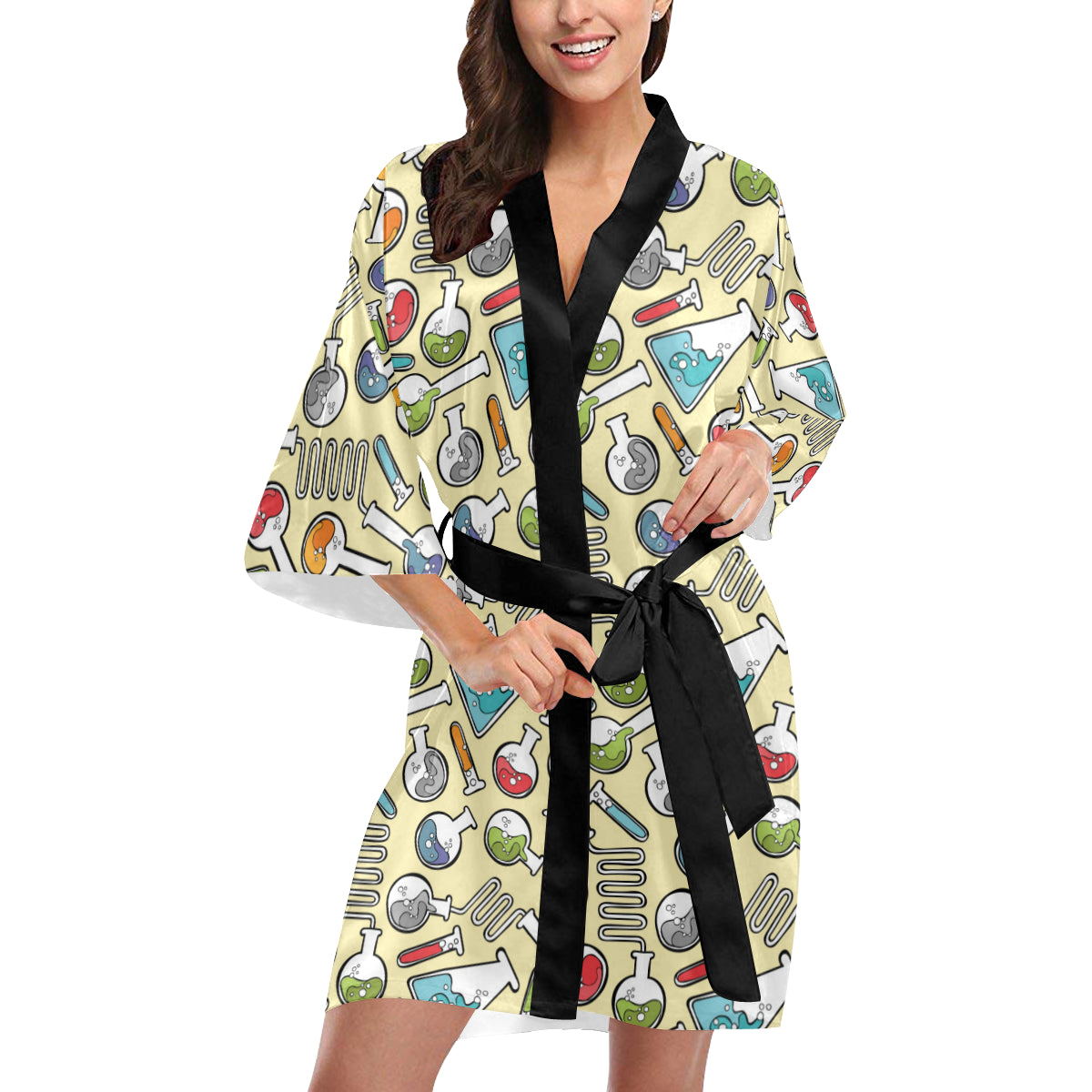 Chemical Pattern Print Design 04 Women's Short Kimono