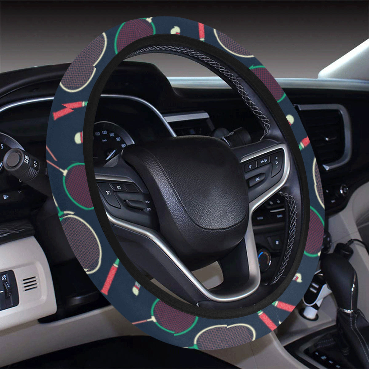 Badminton Pattern Print Design 03 Steering Wheel Cover with Elastic Edge