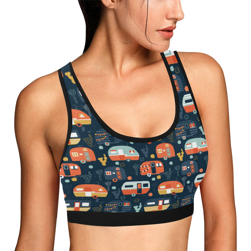 Camper Caravan Print Pattern Sports Bra