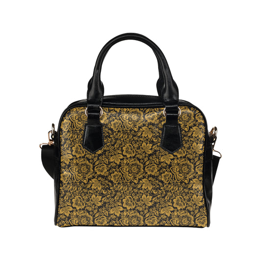 Brocade Gold Pattern Print Design 01 Shoulder Handbag