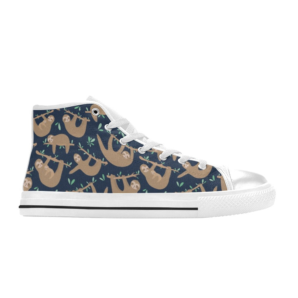 Sloth Print Design LKS307 High Top Women's White Shoes