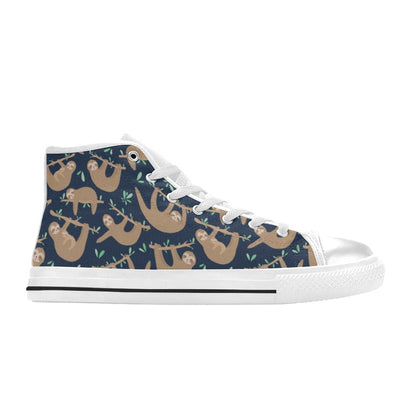 Sloth Print Design LKS307 High Top Women's White Shoes