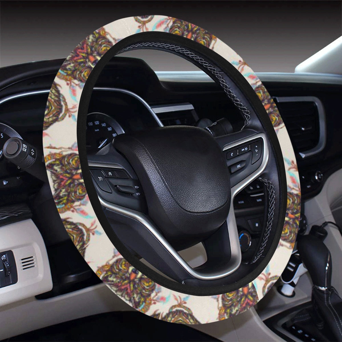 Wolf Tribal Dream Catcher Design Print Steering Wheel Cover with Elastic Edge