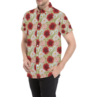 Gerberas Pattern Print Design GB07 Men's Short Sleeve Button Up Shirt